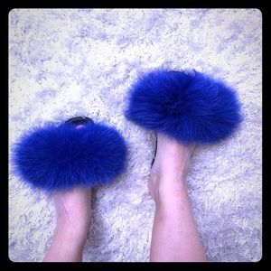 Royal Blue Fur slippers 7.5